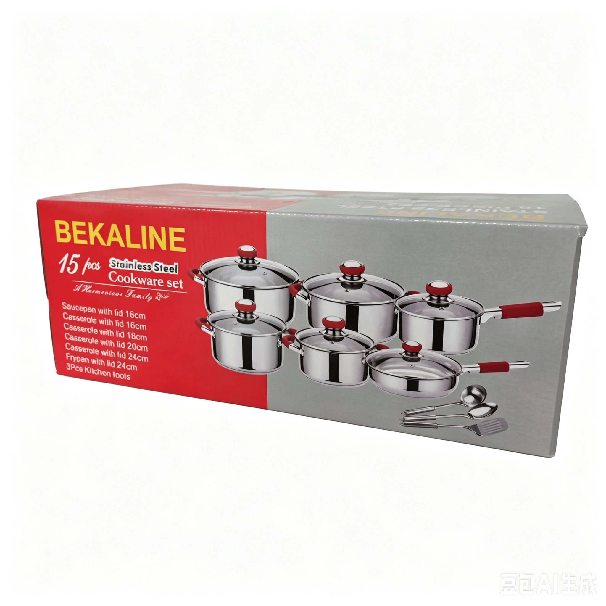 15-piece stainless steel cookware set (silicone handles)