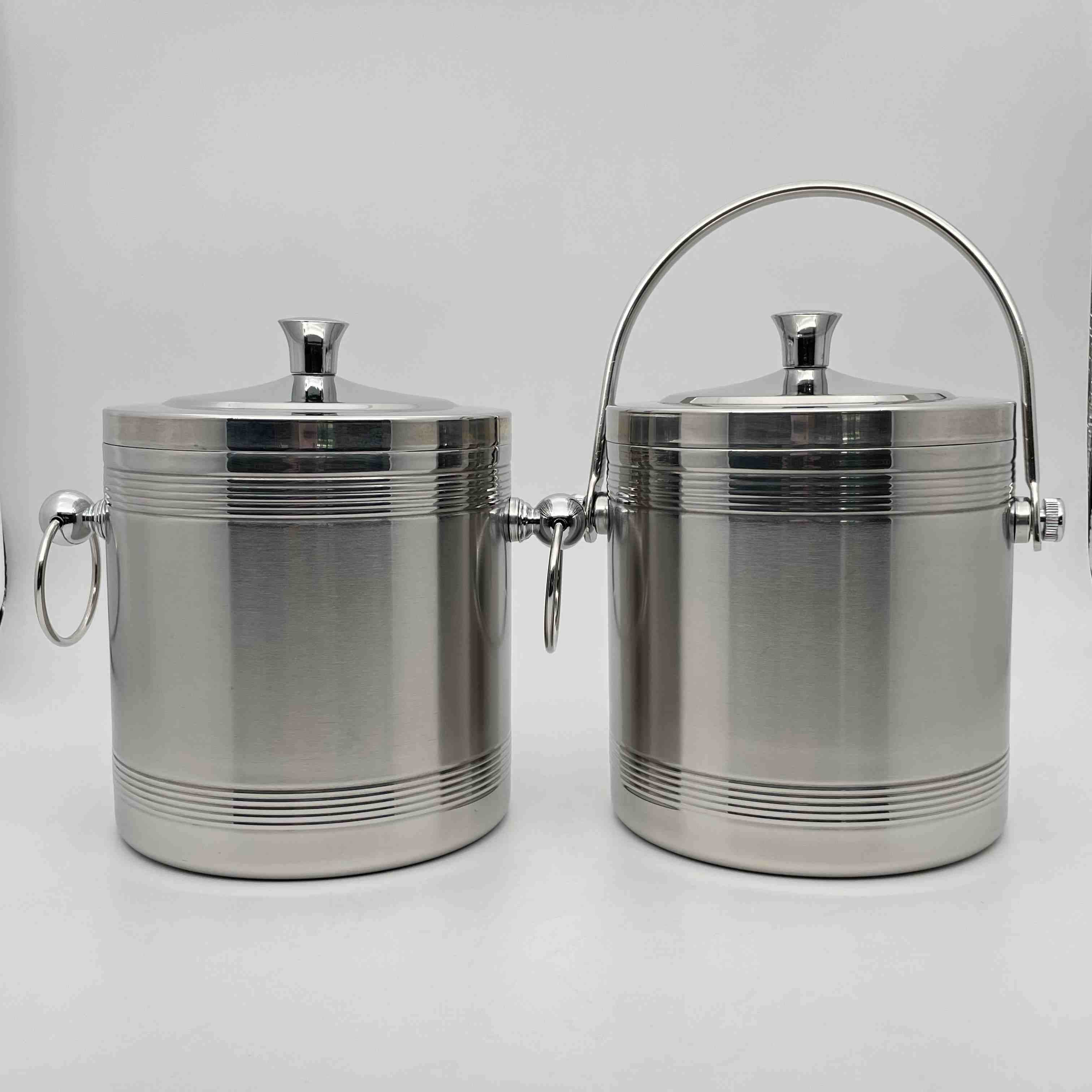 Double Wall Straight Stainless Steel Ice Bucket with Thread Surface