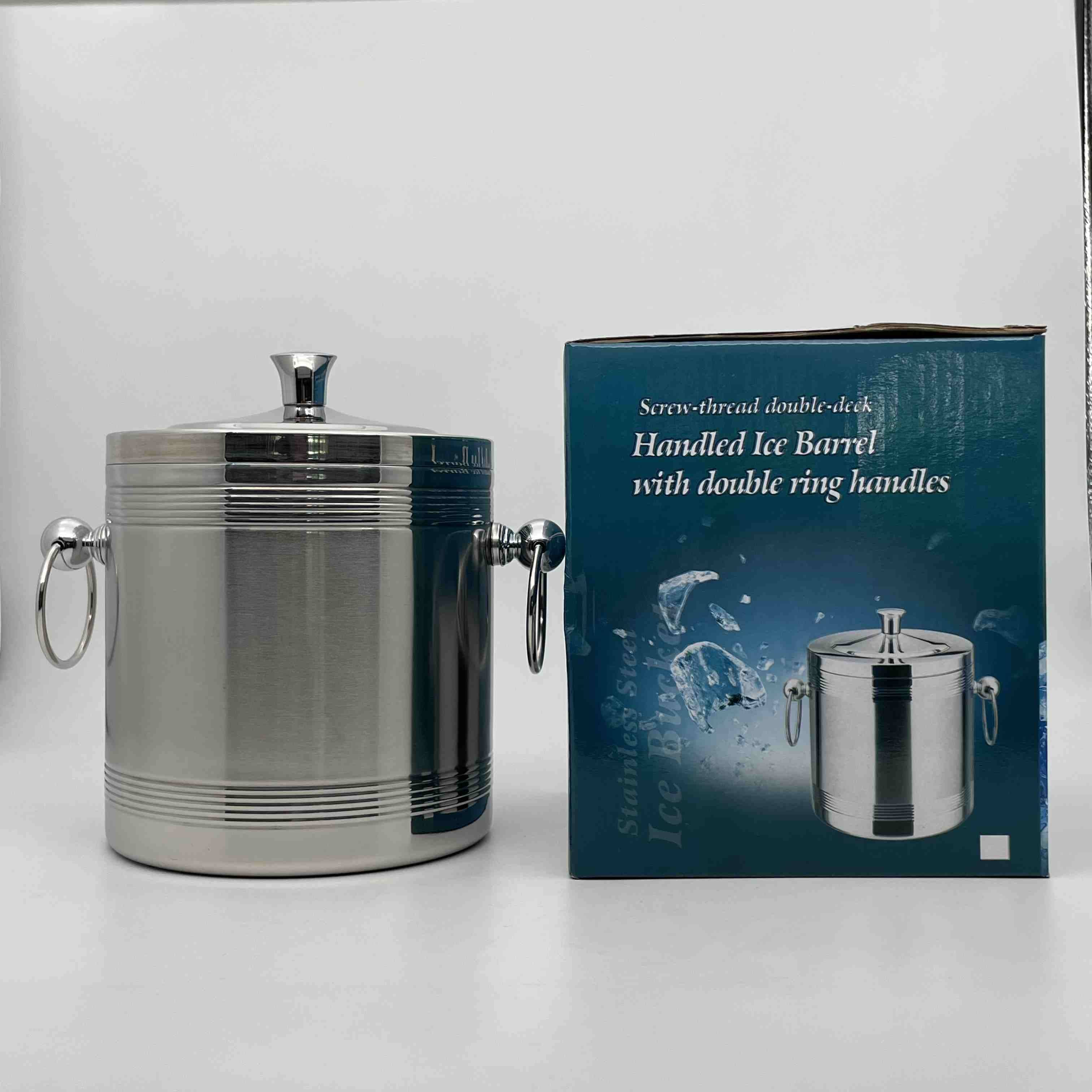 Double Wall Straight Stainless Steel Ice Bucket with Thread Surface
