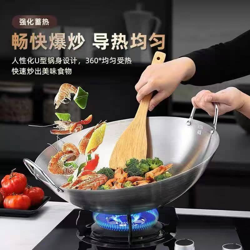 Commercial Stainless Steel Double-Ear Wok